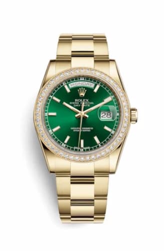 Rolex Day-Date 36 Yellow Gold Diamonds / Oyster / Green 118348-0225 — фото часов Rolex Day-Date 36 Yellow Gold Diamonds / Oyster / Green 118348-0225 — фото часов