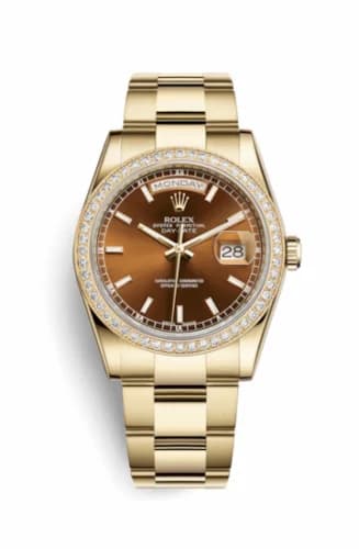 Rolex Day-Date 36 Yellow Gold Diamonds / Oyster / Cognac 118348-0227 — фото часов Rolex Day-Date 36 Yellow Gold Diamonds / Oyster / Cognac 118348-0227 — фото часов