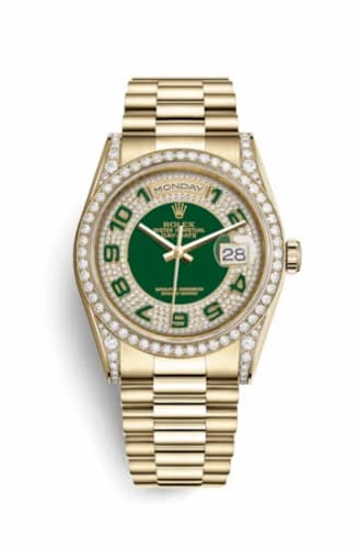 Rolex Day-Date 36 Yellow Gold Diamonds / President / Green Paved 118388-0053 — фото часов Rolex Day-Date 36 Yellow Gold Diamonds / President / Green Paved 118388-0053 — фото часов