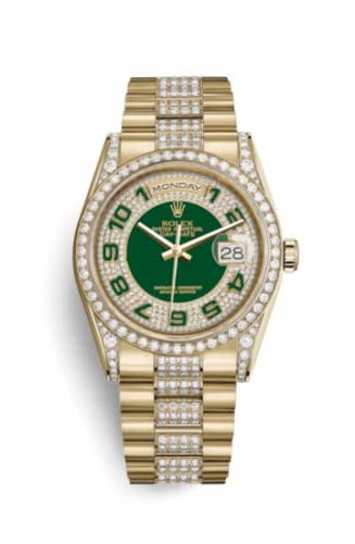 Rolex Day-Date 36 Yellow Gold Diamonds / President Diamonds / Green Paved 118388-0055 — фото часов Rolex Day-Date 36 Yellow Gold Diamonds / President Diamonds / Green Paved 118388-0055 — фото часов