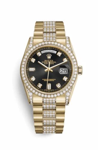 Rolex Day-Date 36 Yellow Gold Diamonds / President Diamonds / Black Diamond 118388-0079 — фото часов Rolex Day-Date 36 Yellow Gold Diamonds / President Diamonds / Black Diamond 118388-0079 — фото часов