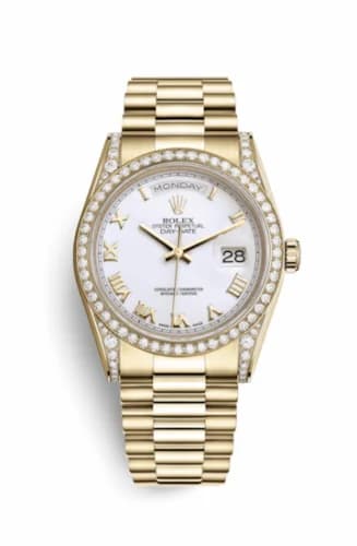 Rolex Day-Date 36 Yellow Gold Diamonds / President / White Roman 118388-0082