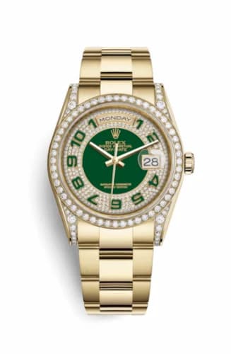 Rolex Day-Date 36 Yellow Gold Diamonds / Oyster / Green Paved 118388-0121 — фото часов Rolex Day-Date 36 Yellow Gold Diamonds / Oyster / Green Paved 118388-0121 — фото часов