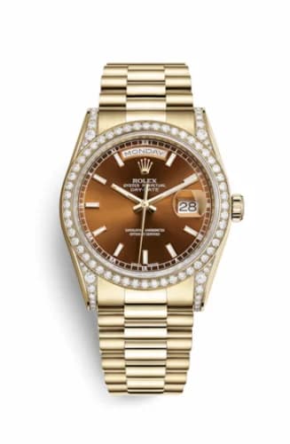 Rolex Day-Date 36 Yellow Gold Diamonds / President / Cognac 118388-0133 — фото часов Rolex Day-Date 36 Yellow Gold Diamonds / President / Cognac 118388-0133 — фото часов