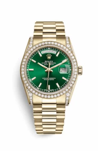 Rolex Day-Date 36 Yellow Gold Diamonds / President / Green 118388-0134 — фото часов Rolex Day-Date 36 Yellow Gold Diamonds / President / Green 118388-0134 — фото часов