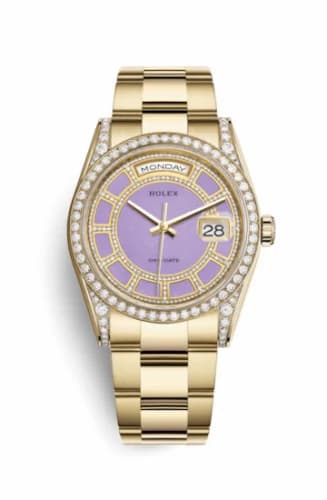 Rolex Day-Date 36 Yellow Gold Diamonds / Oyster / Lavender Jade Carousel 118388-0158 — фото часов Rolex Day-Date 36 Yellow Gold Diamonds / Oyster / Lavender Jade Carousel 118388-0158 — фото часов