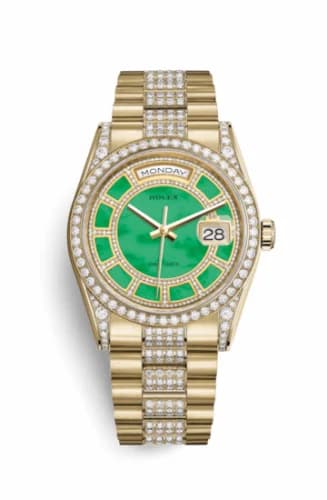Rolex Day-Date 36 Yellow Gold Diamonds / President Diamonds / Green Jade Carousel 118388-0159 — фото часов Rolex Day-Date 36 Yellow Gold Diamonds / President Diamonds / Green Jade Carousel 118388-0159 — фото часов