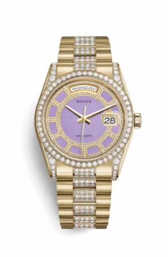 Rolex Day-Date 36 Yellow Gold Diamonds / President Diamonds / Lavender Jade Carousel 118388-0160 — фото часов Rolex Day-Date 36 Yellow Gold Diamonds / President Diamonds / Lavender Jade Carousel 118388-0160 — фото часов