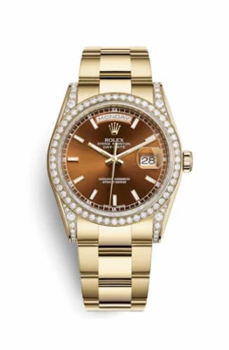 Rolex Day-Date 36 Yellow Gold Diamonds / Oyster / Cognac 118388-0194 — фото часов Rolex Day-Date 36 Yellow Gold Diamonds / Oyster / Cognac 118388-0194 — фото часов