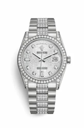 Rolex Day-Date 36 White Gold Diamonds / President Diamond / Silver Computer 118389-0071