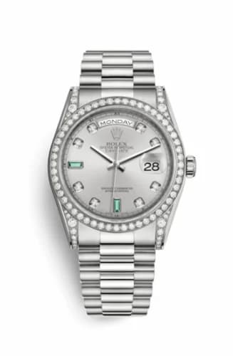 Rolex Day-Date 36 White Gold Diamonds / President / Silver Diamonds Emeralds 118389-0078 — фото часов Rolex Day-Date 36 White Gold Diamonds / President / Silver Diamonds Emeralds 118389-0078 — фото часов