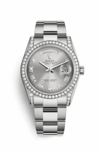 Rolex Day-Date 36 White Gold Diamonds / Oyster / Silver Roman 118389-0121 — фото часов Rolex Day-Date 36 White Gold Diamonds / Oyster / Silver Roman 118389-0121 — фото часов