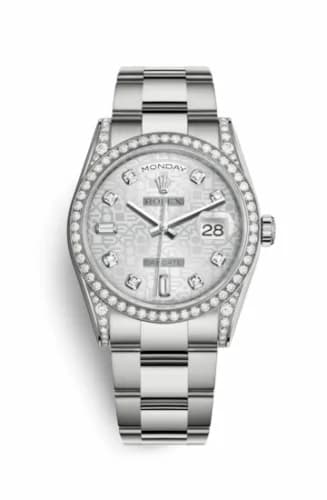 Rolex Day-Date 36 White Gold Diamonds / Oyster / Silver Computer 118389-0122 — фото часов Rolex Day-Date 36 White Gold Diamonds / Oyster / Silver Computer 118389-0122 — фото часов