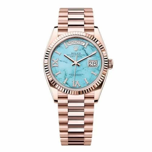 Rolex Day-Date 36 Everose Gold - Fluted / Turquoise / President 128235-0064 — фото часов Rolex Day-Date 36 Everose Gold - Fluted / Turquoise / President 128235-0064 — фото часов