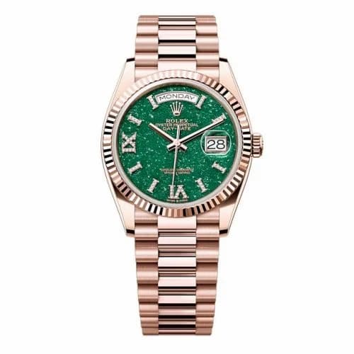 Rolex Day-Date 36 Everose Gold - Fluted / Green Aventurine / President 128235-0068 — фото часов Rolex Day-Date 36 Everose Gold - Fluted / Green Aventurine / President 128235-0068 — фото часов