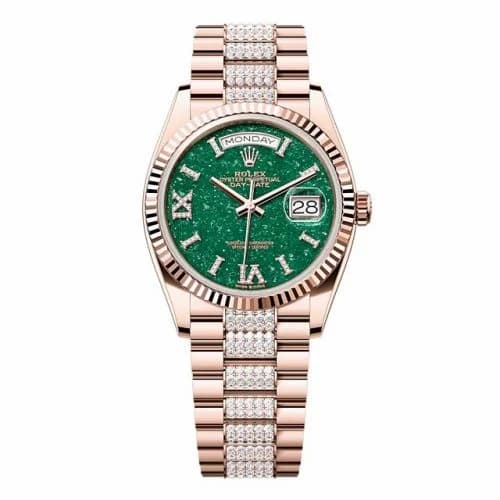 Rolex Day-Date 36 Everose Gold - Fluted / Green Aventurine / President - Diamond 128235-0069 — фото часов Rolex Day-Date 36 Everose Gold - Fluted / Green Aventurine / President - Diamond 128235-0069 — фото часов