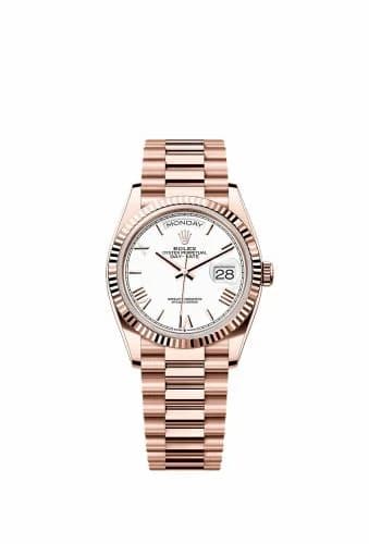 Rolex Day-Date 36 Everose Gold / Fluted / White - Roman / President 128235-0070