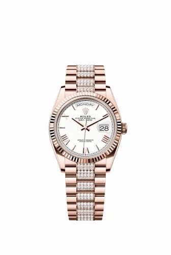 Rolex Day-Date 36 Everose Gold - Fluted / White - Roman / President - Diamond 128235-0071 — фото часов Rolex Day-Date 36 Everose Gold - Fluted / White - Roman / President - Diamond 128235-0071 — фото часов