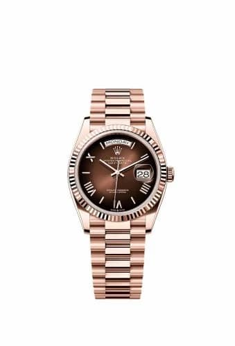 Rolex Day-Date 36 Everose Gold - Fluted / Brown Ombré - Roman / President 128235-0075