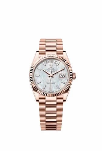 Rolex Day-Date 36 Everose Gold - Fluted / MOP - Baguette / President 128235-0078 — фото часов Rolex Day-Date 36 Everose Gold - Fluted / MOP - Baguette / President 128235-0078 — фото часов