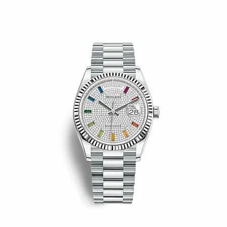 Rolex Day-Date 36 Platinum - Fluted / Paved - Rainbow / President 128236-0003 — фото часов Rolex Day-Date 36 Platinum - Fluted / Paved - Rainbow / President 128236-0003 — фото часов