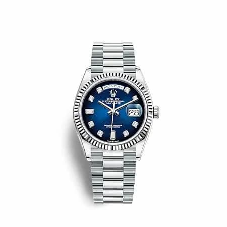 Rolex Day-Date 36 Platinum - Fluted / Blue Ombré / President 128236-0005 — фото часов Rolex Day-Date 36 Platinum - Fluted / Blue Ombré / President 128236-0005 — фото часов