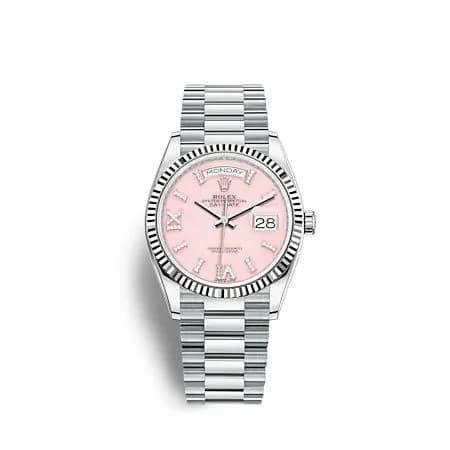 Rolex Day-Date 36 Platinum - Fluted / Pink Opal / President 128236-0006 — фото часов Rolex Day-Date 36 Platinum - Fluted / Pink Opal / President 128236-0006 — фото часов