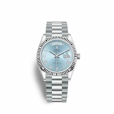 Rolex Day-Date 36 Platinum - Fluted / Ice Blue - Roman / President 128236-0008 — фото часов Rolex Day-Date 36 Platinum - Fluted / Ice Blue - Roman / President 128236-0008 — фото часов