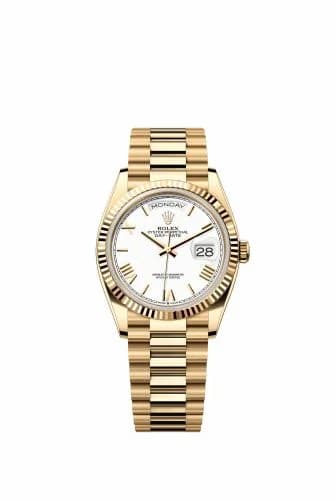 Rolex Day-Date 36 Yellow Gold - Fluted / White - Roman / President 128238-0113 — фото часов Rolex Day-Date 36 Yellow Gold - Fluted / White - Roman / President 128238-0113 — фото часов
