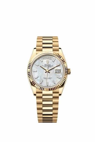 Rolex Day-Date 36 Yellow Gold / Fluted / MOP - Baguette / President 128238-0123 — фото часов Rolex Day-Date 36 Yellow Gold / Fluted / MOP - Baguette / President 128238-0123 — фото часов