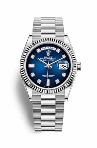 Rolex Day-Date 36 White Gold / Fluted / Blue Ombré - Diamond / President 128239-0023 — фото часов Rolex Day-Date 36 White Gold / Fluted / Blue Ombré - Diamond / President 128239-0023 — фото часов