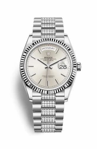Rolex Day-Date 36 White Gold / Fluted / Silver / President-Diamond 128239-0025 — фото часов Rolex Day-Date 36 White Gold / Fluted / Silver / President-Diamond 128239-0025 — фото часов