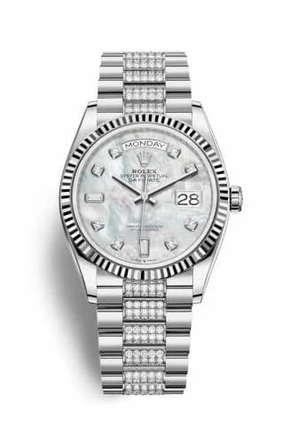 Rolex Day-Date 36 White Gold / Fluted / MOP-Diamond / President-Diamond 128239-0026 — фото часов Rolex Day-Date 36 White Gold / Fluted / MOP-Diamond / President-Diamond 128239-0026 — фото часов