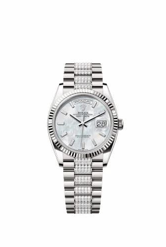 Rolex Day-Date 36 White Gold / Fluted / MOP-Diamond / President-Diamond 128239-0066 — фото часов Rolex Day-Date 36 White Gold / Fluted / MOP-Diamond / President-Diamond 128239-0066 — фото часов