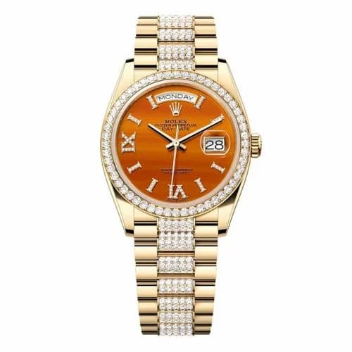 Rolex Day-Date 36 Yellow Gold - Diamond / Carnelian / President - Diamond 128348RBR-0050 — фото часов Rolex Day-Date 36 Yellow Gold - Diamond / Carnelian / President - Diamond 128348RBR-0050 — фото часов