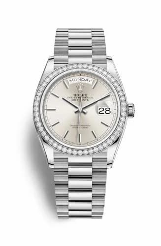 Rolex Day-Date 36 White Gold / Diamond / Silver / President 128349RBR-0001 — фото часов Rolex Day-Date 36 White Gold / Diamond / Silver / President 128349RBR-0001 — фото часов