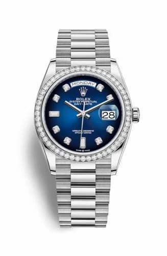 Rolex Day-Date 36 White Gold / Diamond / Blue Ombré-Diamond / President 128349RBR-0010 — фото часов Rolex Day-Date 36 White Gold / Diamond / Blue Ombré-Diamond / President 128349RBR-0010 — фото часов