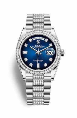 Rolex Day-Date 36 White Gold / Diamond / Blue Ombré-Diamond / President-Diamond 128349RBR-0016 — фото часов Rolex Day-Date 36 White Gold / Diamond / Blue Ombré-Diamond / President-Diamond 128349RBR-0016 — фото часов