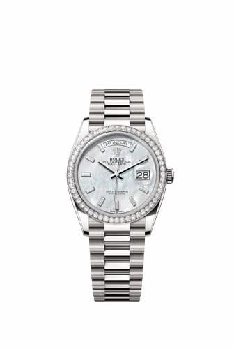 Rolex Day-Date 36 White Gold - Diamond / MOP - Baguette / President 128349RBR-0049 — фото часов Rolex Day-Date 36 White Gold - Diamond / MOP - Baguette / President 128349RBR-0049 — фото часов