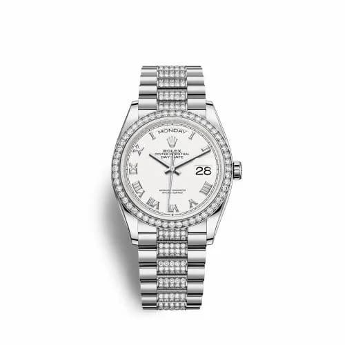 Rolex Day-Date 36 White Gold Diamond / White - Roman / President - Diamond 128349rbr-0026 — фото часов Rolex Day-Date 36 White Gold Diamond / White - Roman / President - Diamond 128349rbr-0026 — фото часов