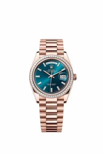 Rolex Day-Date 36 Everose Gold - Baguette / Blue-Green - Baguette / President 128395TBR-0032 — фото часов Rolex Day-Date 36 Everose Gold - Baguette / Blue-Green - Baguette / President 128395TBR-0032 — фото часов