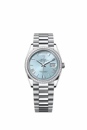 Rolex Day-Date 36 Platinum - Baguette / Ice Blue - Roman / President 128396TBR-0019 — фото часов Rolex Day-Date 36 Platinum - Baguette / Ice Blue - Roman / President 128396TBR-0019 — фото часов
