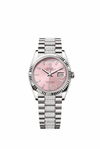 Rolex Day-Date 36 White Gold - Fluted / Pink - Baguette / President - Diamond 28239-0072 — фото часов Rolex Day-Date 36 White Gold - Fluted / Pink - Baguette / President - Diamond 28239-0072 — фото часов