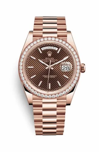 Rolex Day-Date 40 Everose / Diamond / Chocolate - Diagonal Motif 228345rbr-0005 — фото часов Rolex Day-Date 40 Everose / Diamond / Chocolate - Diagonal Motif 228345rbr-0005 — фото часов
