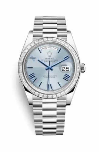 Rolex Day-Date 40 Platinum - Baguette / Ice Blue Quadrant 228396tbr-0004 — фото часов Rolex Day-Date 40 Platinum - Baguette / Ice Blue Quadrant 228396tbr-0004 — фото часов
