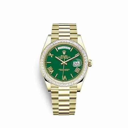 Rolex Day-Date 40 Yellow Gold - Baguette / Green - Roman 228398TBR-0039 — фото часов Rolex Day-Date 40 Yellow Gold - Baguette / Green - Roman 228398TBR-0039 — фото часов
