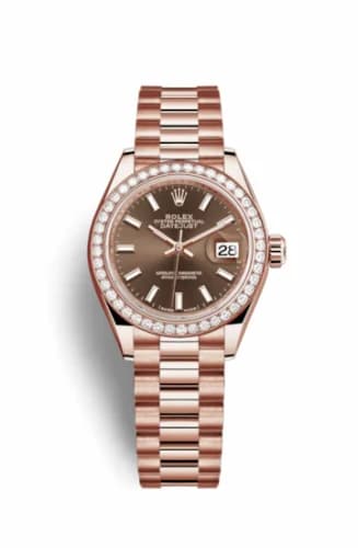 Rolex Lady-Datejust 28 Everose Diamond / President / Chocolate 279135rbr-0005 — фото часов Rolex Lady-Datejust 28 Everose Diamond / President / Chocolate 279135rbr-0005 — фото часов