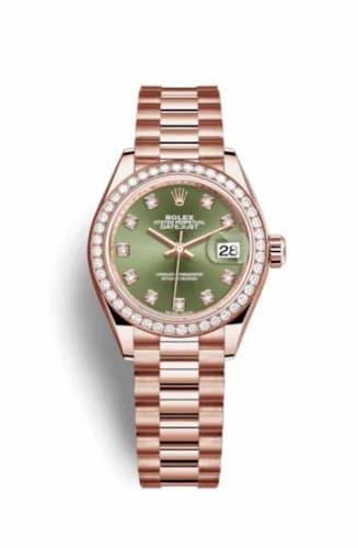Rolex Lady-Datejust 28 Everose Diamond / President / Olive Diamond 279135rbr-0014 — фото часов Rolex Lady-Datejust 28 Everose Diamond / President / Olive Diamond 279135rbr-0014 — фото часов