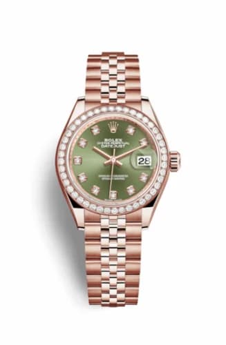 Rolex Lady-Datejust 28 Everose Diamond / Jubilee / Olive Diamond 279135rbr-0015 — фото часов Rolex Lady-Datejust 28 Everose Diamond / Jubilee / Olive Diamond 279135rbr-0015 — фото часов