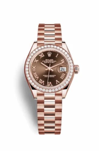 Rolex Lady-Datejust 28 Everose Diamond / President / Chocolate Roman 279135rbr-0016 — фото часов Rolex Lady-Datejust 28 Everose Diamond / President / Chocolate Roman 279135rbr-0016 — фото часов